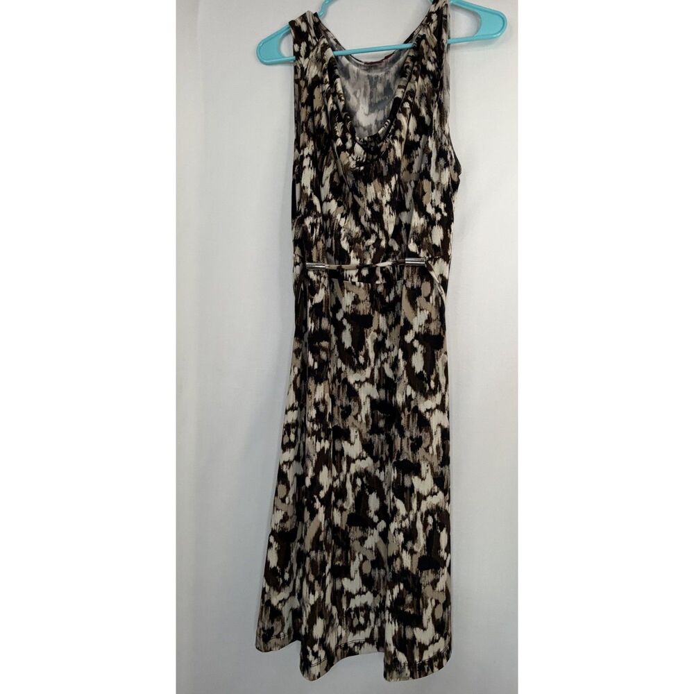 212 Collection Brown Black Abstract Print Sleeveless Midi Dress Tie Waist